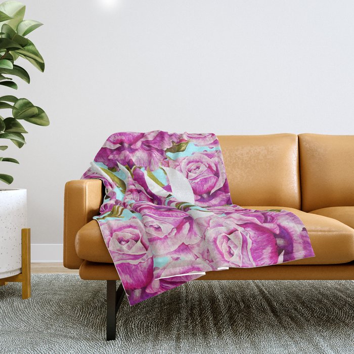 Love, Floral Typography Valentine'S Graphic Design, Eclectic Modern Boho Botanical Rose Illustration Throw Blanket