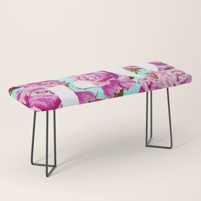 Love, Floral Typography Valentine'S Graphic Design, Eclectic Modern Boho Botanical Rose Illustration Bench