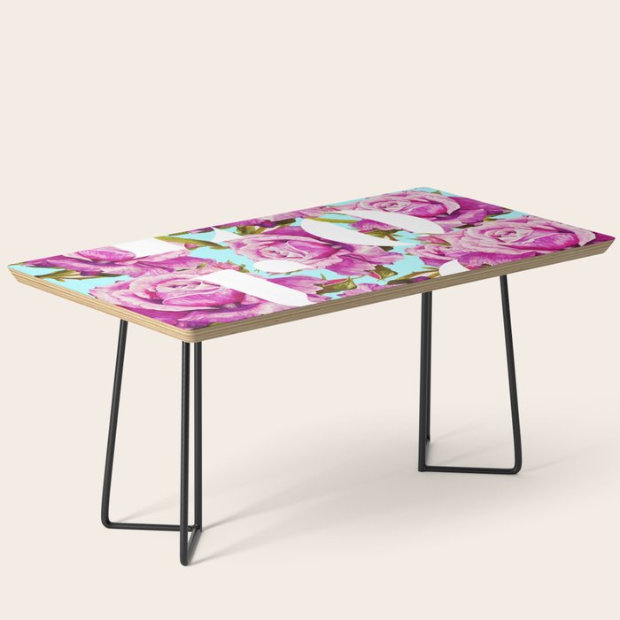 Love, Floral Typography Valentine'S Graphic Design, Eclectic Modern Boho Botanical Rose Illustration Coffee Table