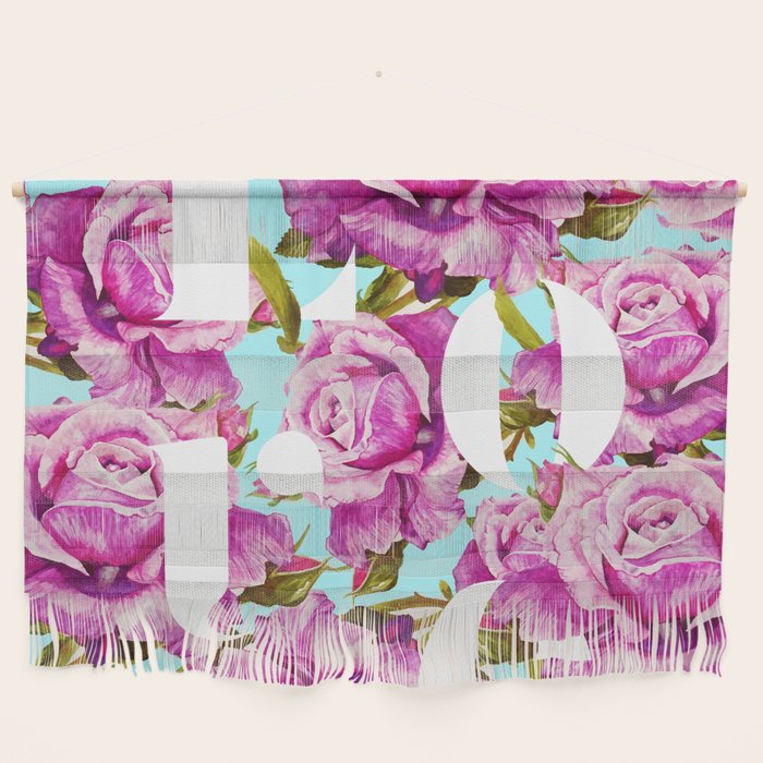 Love, Floral Typography Valentine'S Graphic Design, Eclectic Modern Boho Botanical Rose Illustration Wall Hanging
