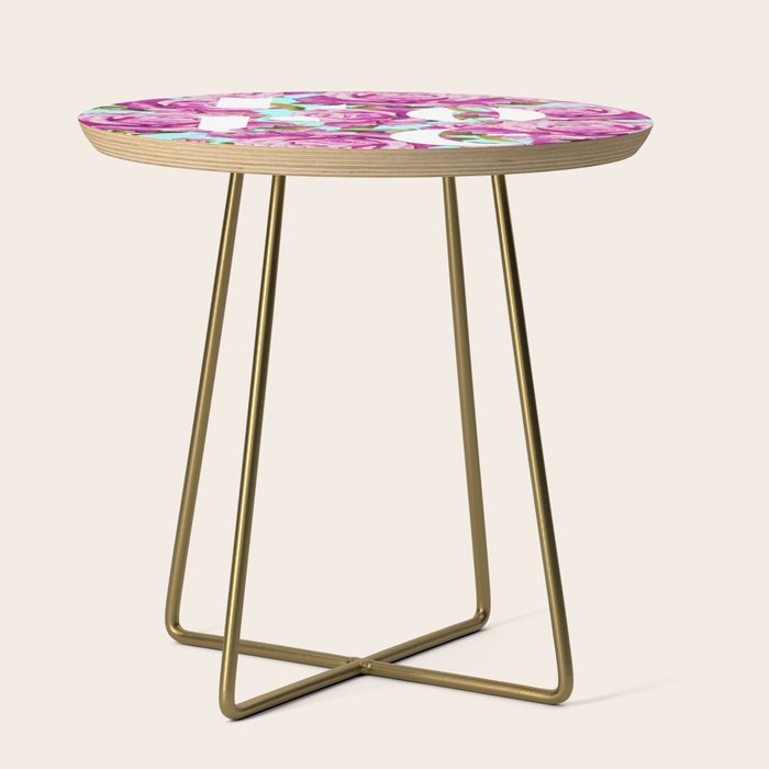 Love, Floral Typography Valentine'S Graphic Design, Eclectic Modern Boho Botanical Rose Illustration Side Table