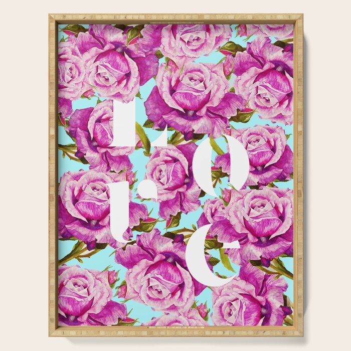 Love, Floral Typography Valentine'S Graphic Design, Eclectic Modern Boho Botanical Rose Illustration Serving Tray