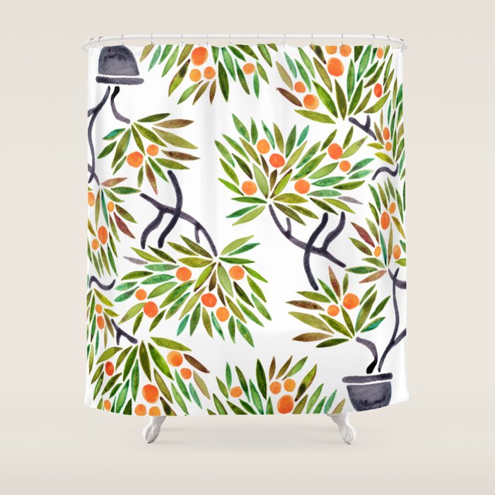 Bonsai Tree - Orange Fruit Shower Curtain