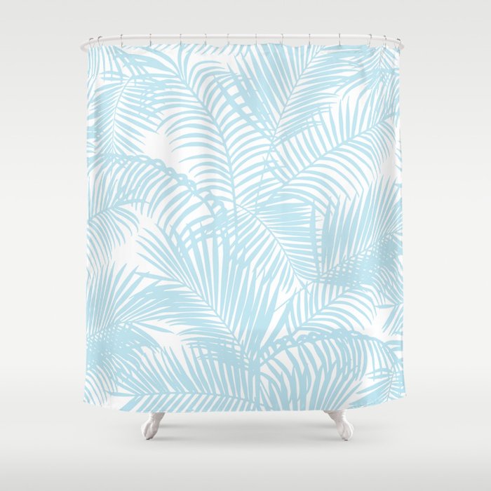 Pastel Blue Modern Simple Tropical Palm Tree Shower Curtain
