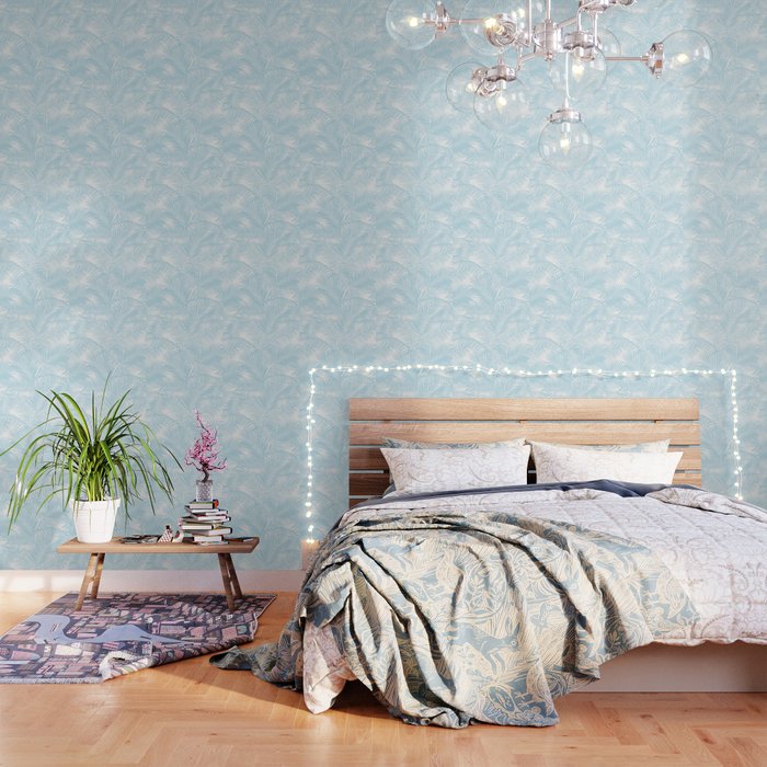 Pastel Blue Modern Simple Tropical Palm Tree Wallpaper
