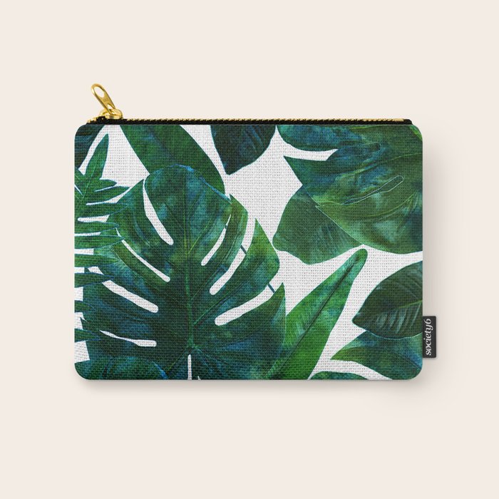 Tropical Nature Monstera Watercolor Painting, Botanical Jungle Dark Palm Illustration Carry All Pouch