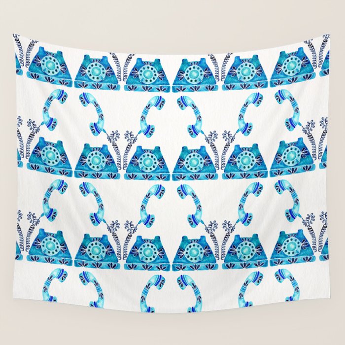 Vintage Rotary Phone - Blue Raspberry Wall Tapestry