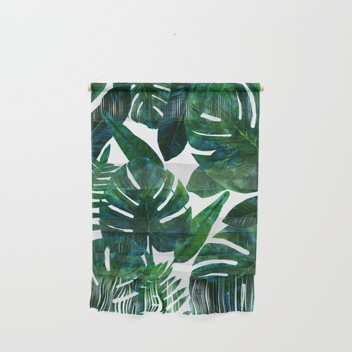 Tropical Nature Monstera Watercolor Painting, Botanical Jungle Dark Palm Illustration Wall Hanging