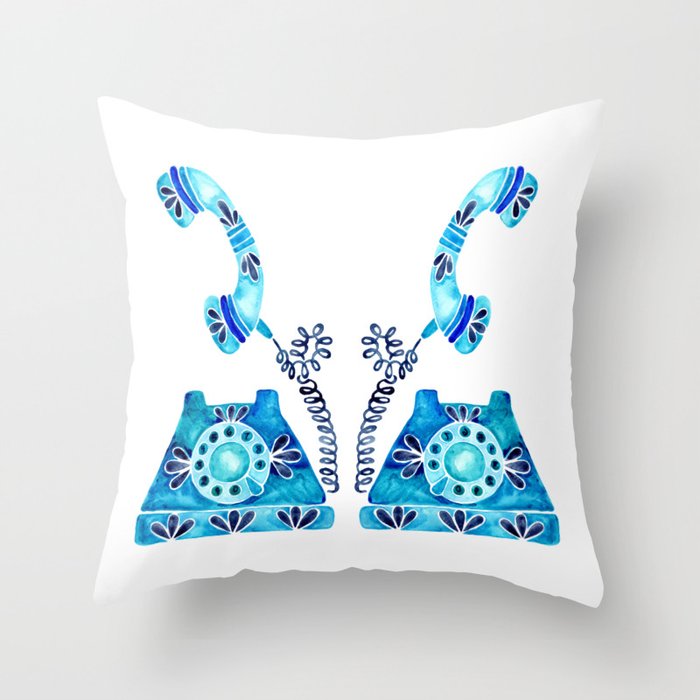 Vintage Rotary Phone - Blue Raspberry Throw Pillow