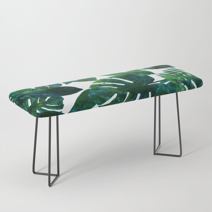 Tropical Nature Monstera Watercolor Painting, Botanical Jungle Dark Palm Illustration Bench