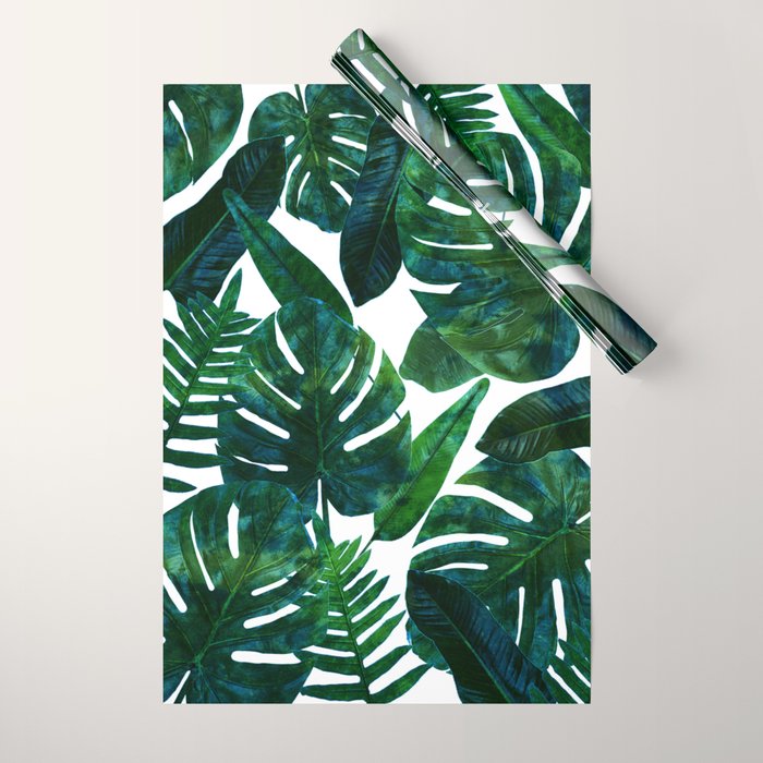 Tropical Nature Monstera Watercolor Painting, Botanical Jungle Dark Palm Illustration Wrapping Paper