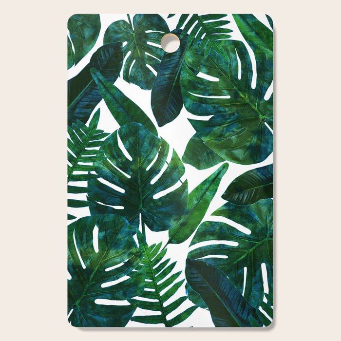 Tropical Nature Monstera Watercolor Painting, Botanical Jungle Dark Palm Illustration Cutting Board