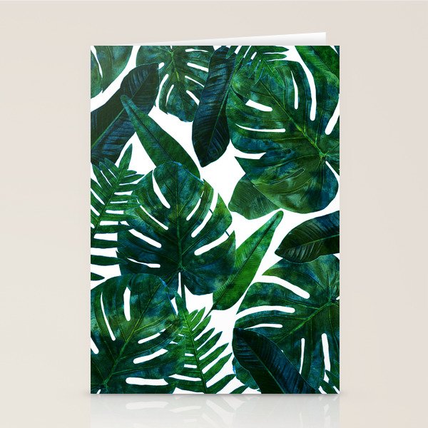 Tropical Nature Monstera Watercolor Painting, Botanical Jungle Dark Palm Illustration Stationery Card
