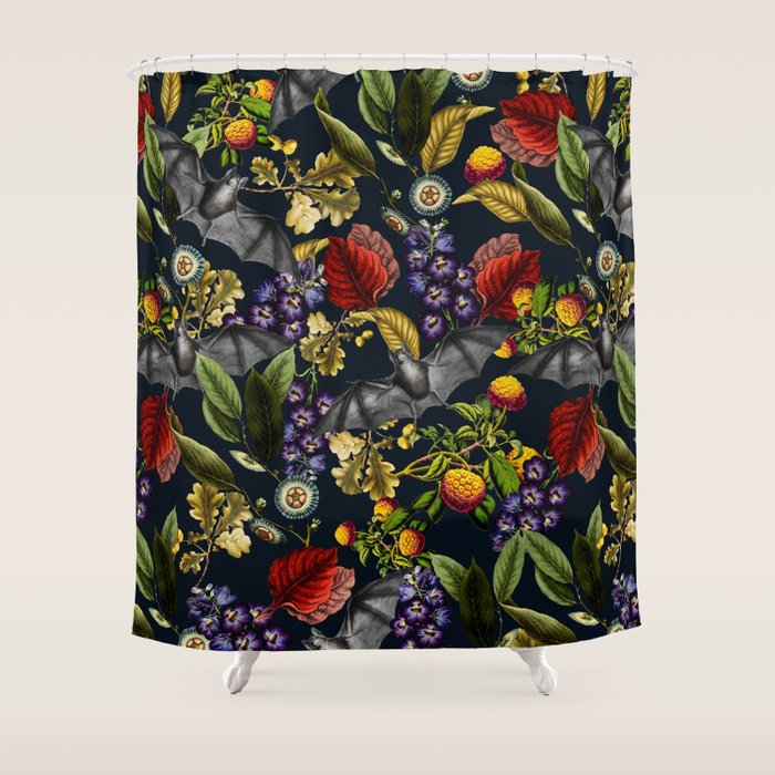 Flying Fox And Floral Pattern Shower Curtain