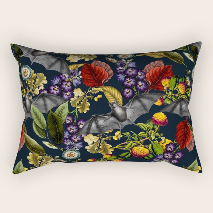 Flying Fox And Floral Pattern Rectangular Pillow