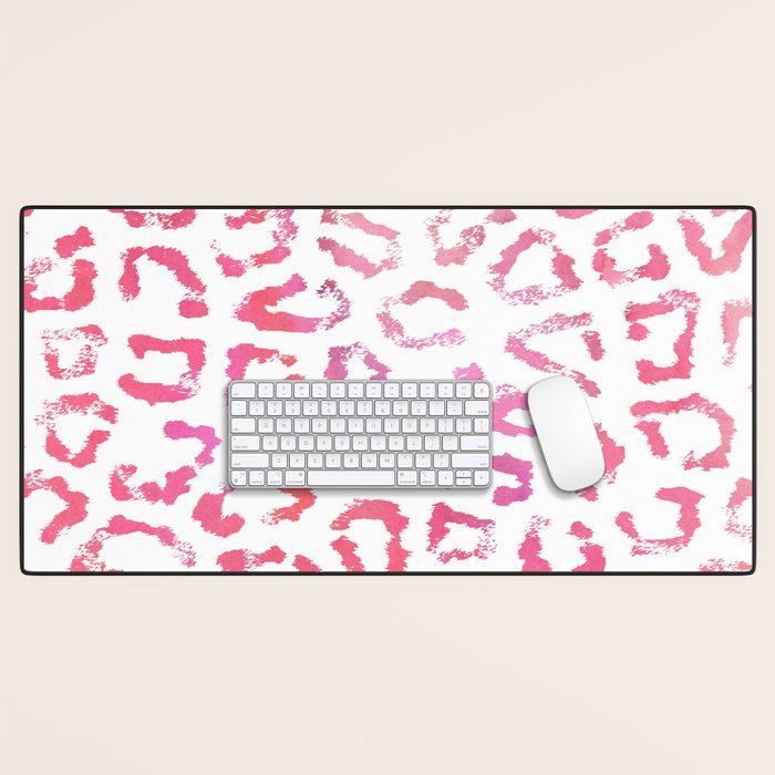 Modern White Pink  Watercolor Animal Print Desk Mat
