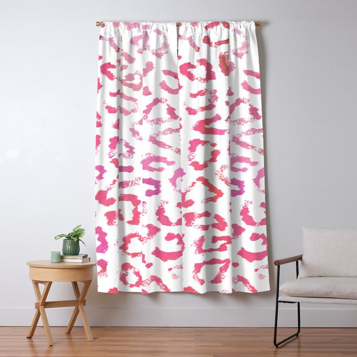 Modern White Pink  Watercolor Animal Print Window Curtain