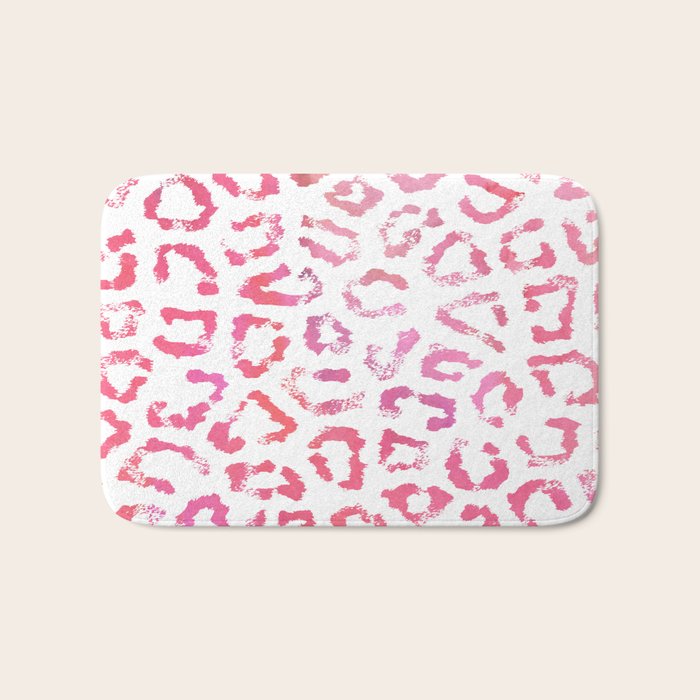 Modern White Pink Watercolor Animal Print Bath Mat