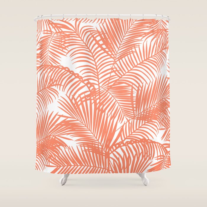 Modern Blush Coral Simple Tropical  Palm Tree Pattern Shower Curtain