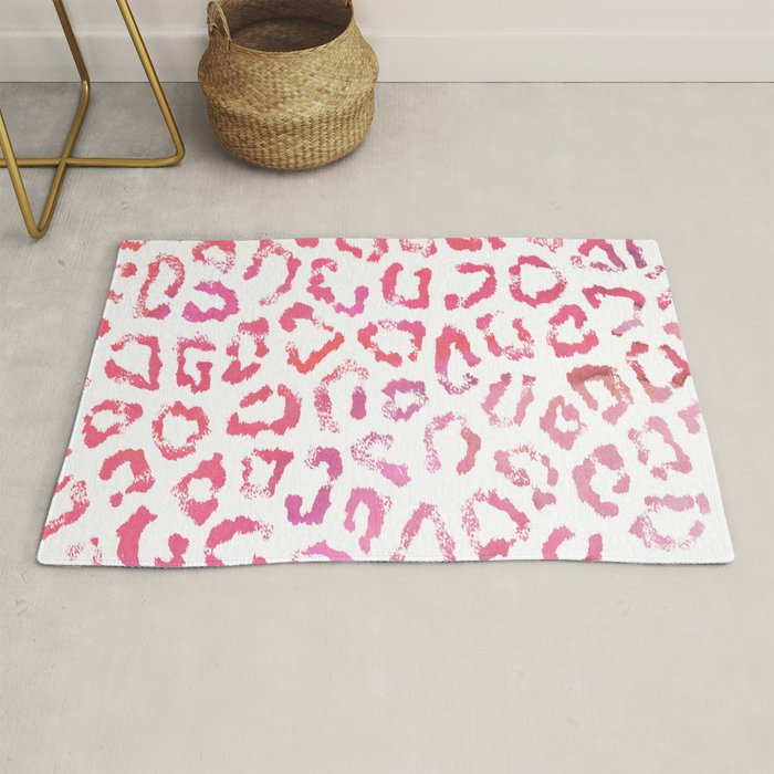 Modern White Pink  Watercolor Animal Print Rug