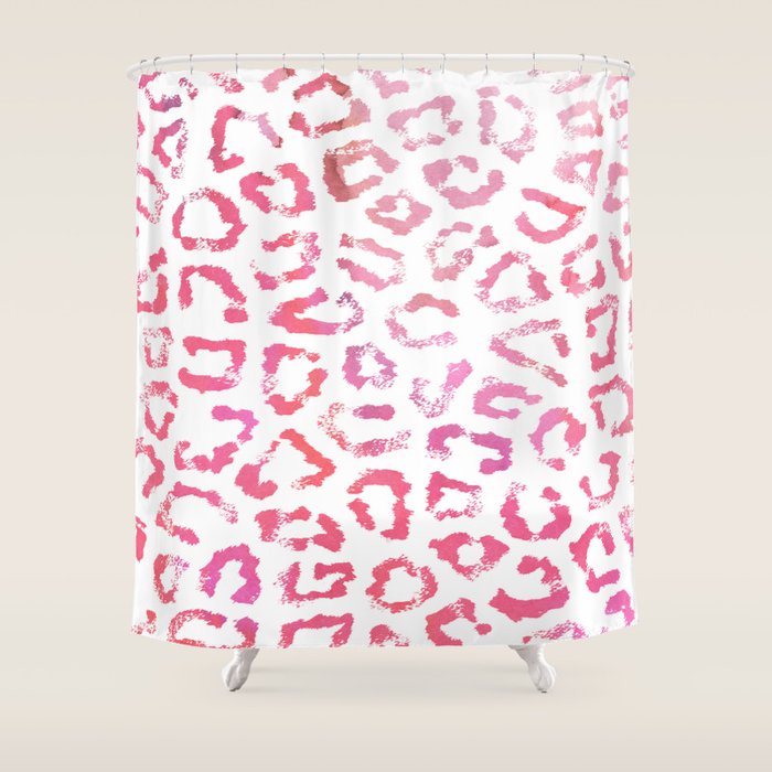 Modern White Pink  Watercolor Animal Print Shower Curtain