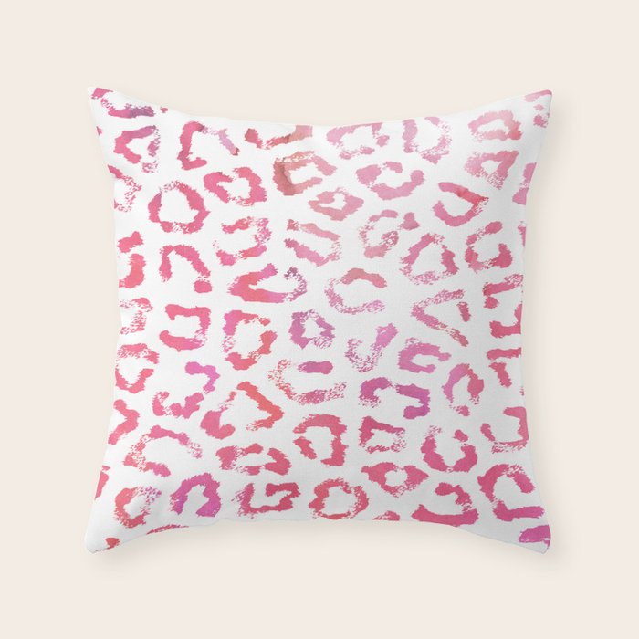 Modern White Pink  Watercolor Animal Print Throw Pillow