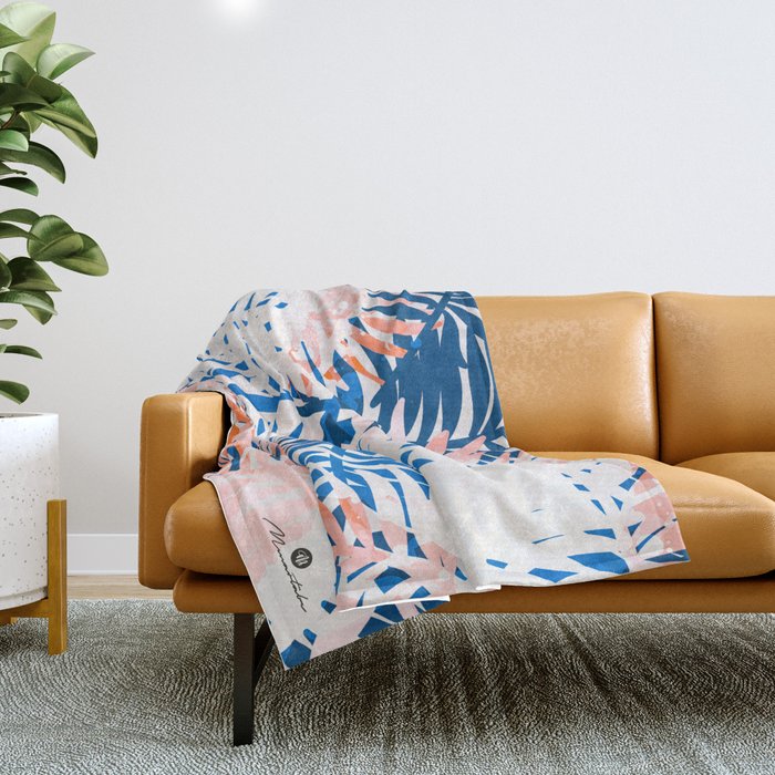 Tropical Palms Blue And Coral Throw Blanket