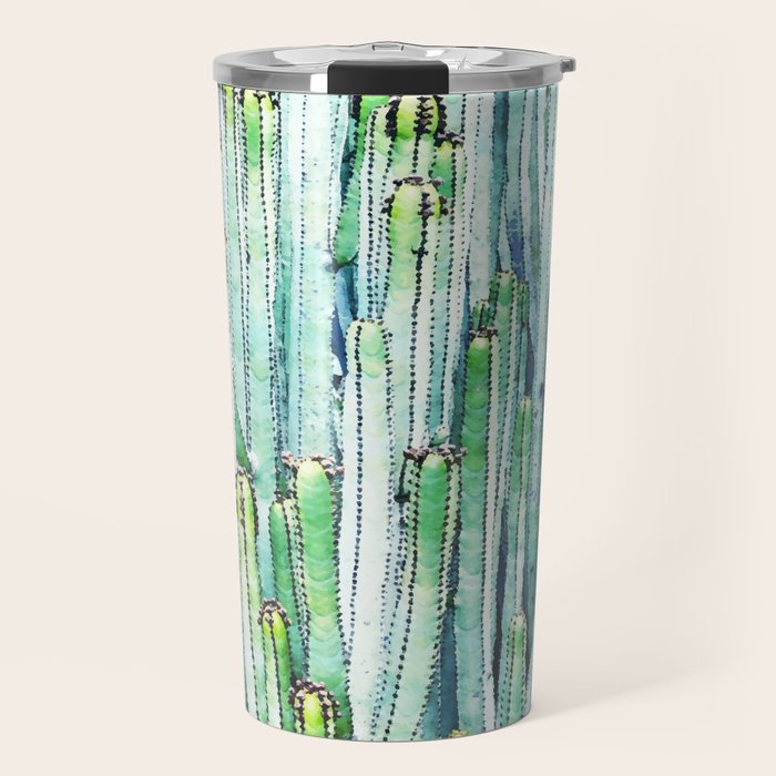 Lost Cactus, Watercolor Nature Painting, Botanical Neutral Illustration Minimal Drawing Jungle Travel Mug