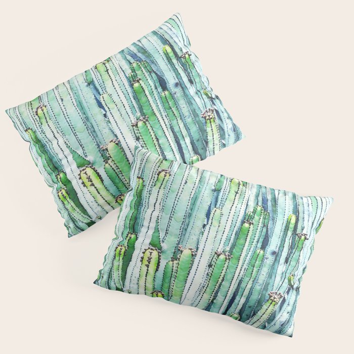 Lost Cactus, Watercolor Nature Painting, Botanical Neutral Illustration Minimal Drawing Jungle Pillow Sham