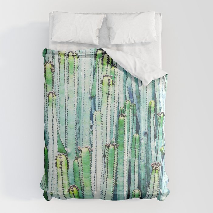 Lost Cactus, Watercolor Nature Painting, Botanical Neutral Illustration Minimal Drawing Jungle Comforter