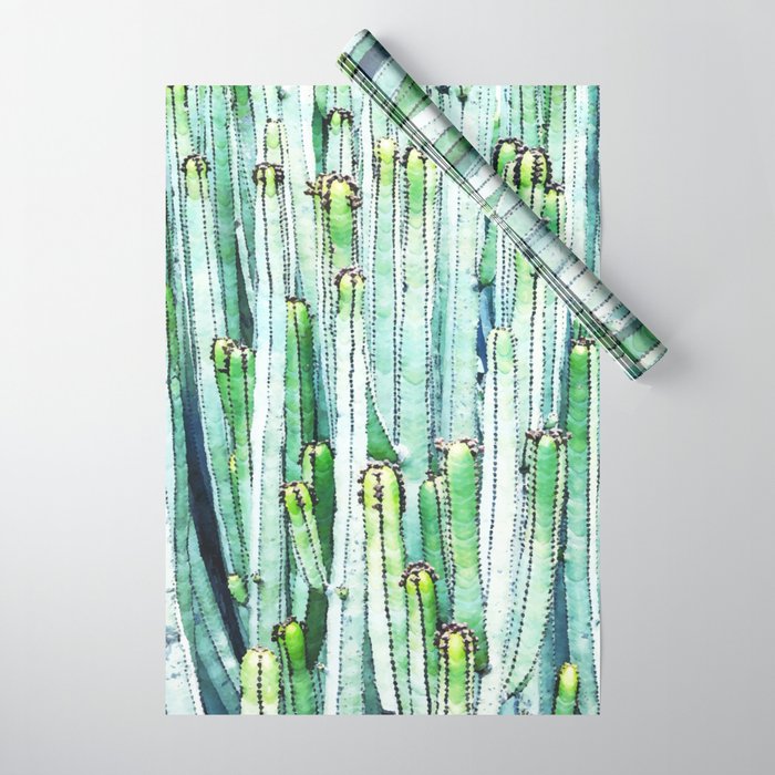 Lost Cactus, Watercolor Nature Painting, Botanical Neutral Illustration Minimal Drawing Jungle Wrapping Paper