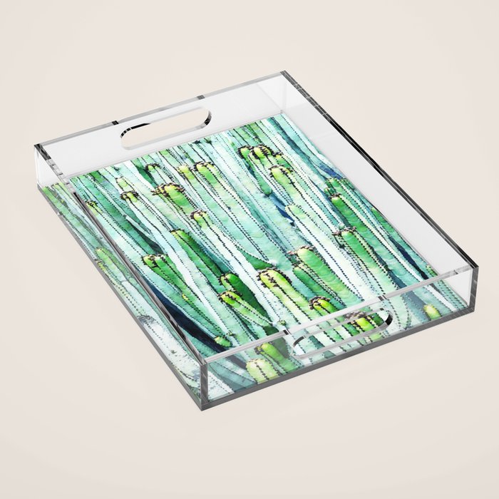 Lost Cactus, Watercolor Nature Painting, Botanical Neutral Illustration Minimal Drawing Jungle Acrylic Tray