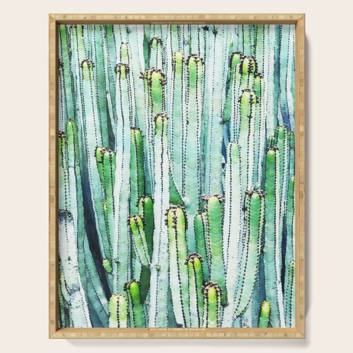 Lost Cactus, Watercolor Nature Painting, Botanical Neutral Illustration Minimal Drawing Jungle Serving Tray