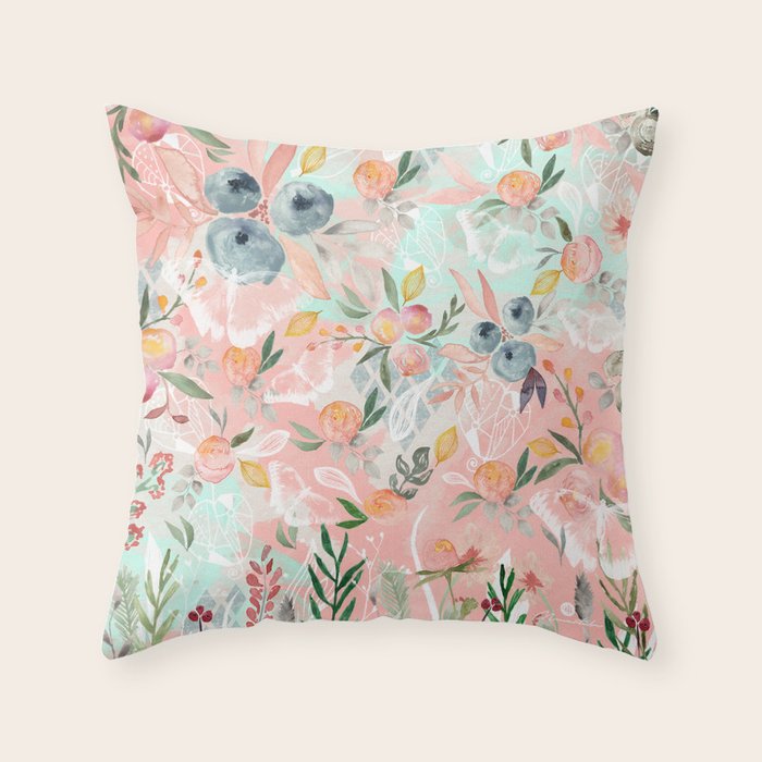 Abstract Painting Of Flowers And Plants Throw Pillow