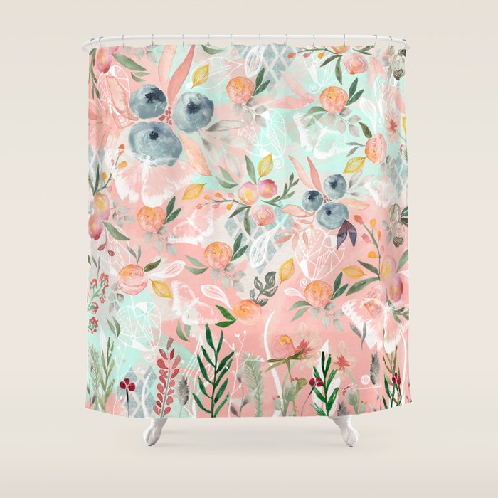 Abstract Painting Of Flowers And Plants Shower Curtain