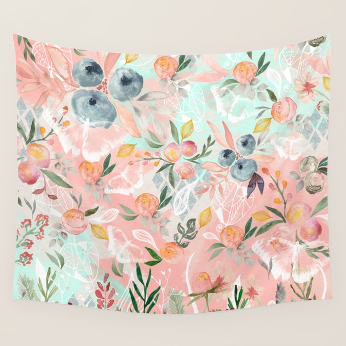 Abstract Painting Of Flowers And Plants Wall Tapestry