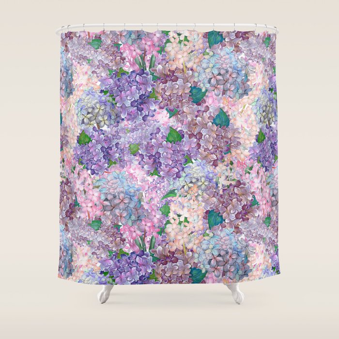 Purple And Blue Lilac & Hydrangea - Flower Design Shower Curtain