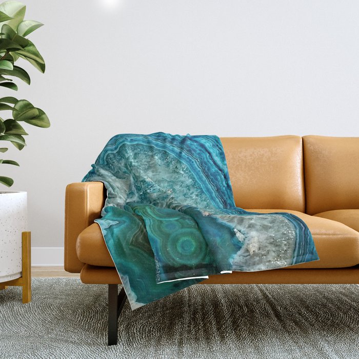 Aqua Turquoise Agate Mineral Gem Stone Throw Blanket