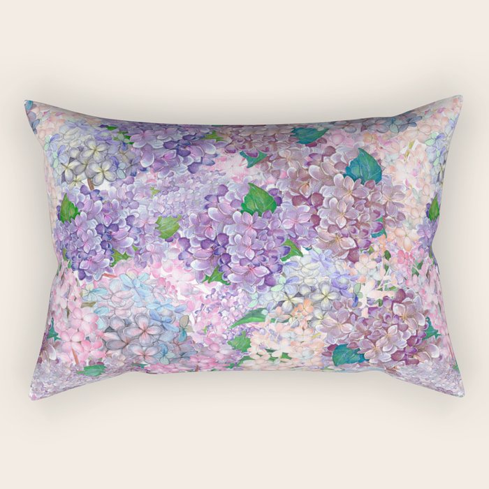 Purple And Blue Lilac & Hydrangea - Flower Design Rectangular Pillow
