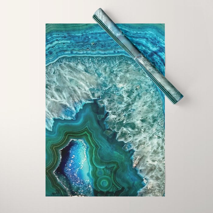 Aqua Turquoise Agate Mineral Gem Stone Wrapping Paper