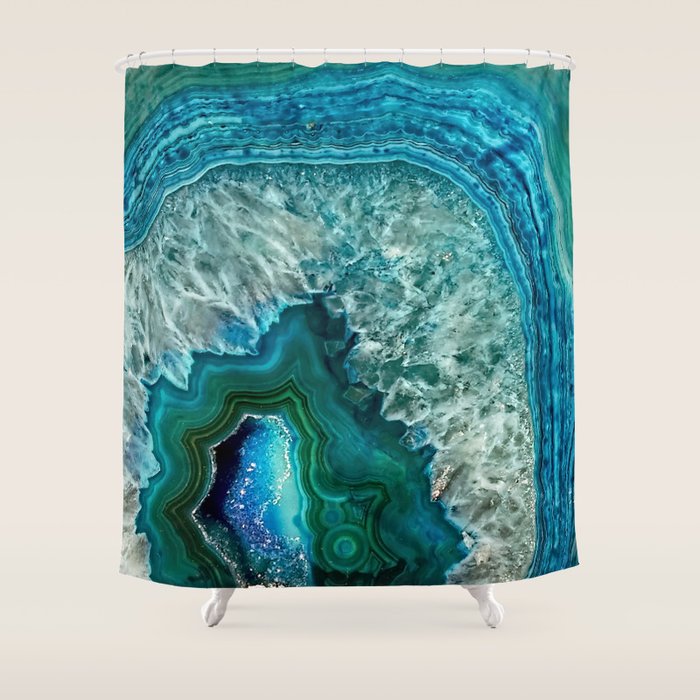 Aqua Turquoise Agate Mineral Gem Stone Shower Curtain