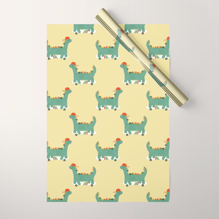 Dinosaur On Retro Skateboard Wrapping Paper