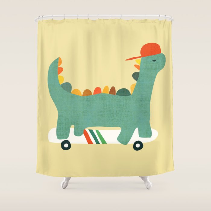 Dinosaur On Retro Skateboard Shower Curtain