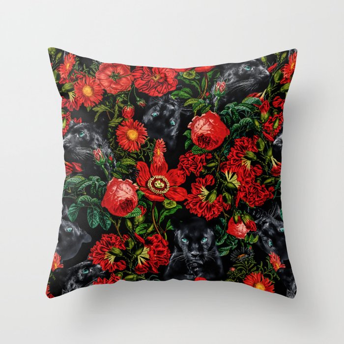 Panther And Floral Pattern Xo Throw Pillow