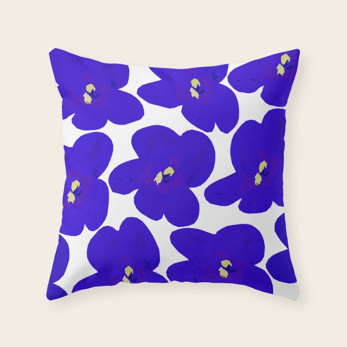 Blue Retro Flowers #Decor #Homestorie #Buyart Throw Pillow