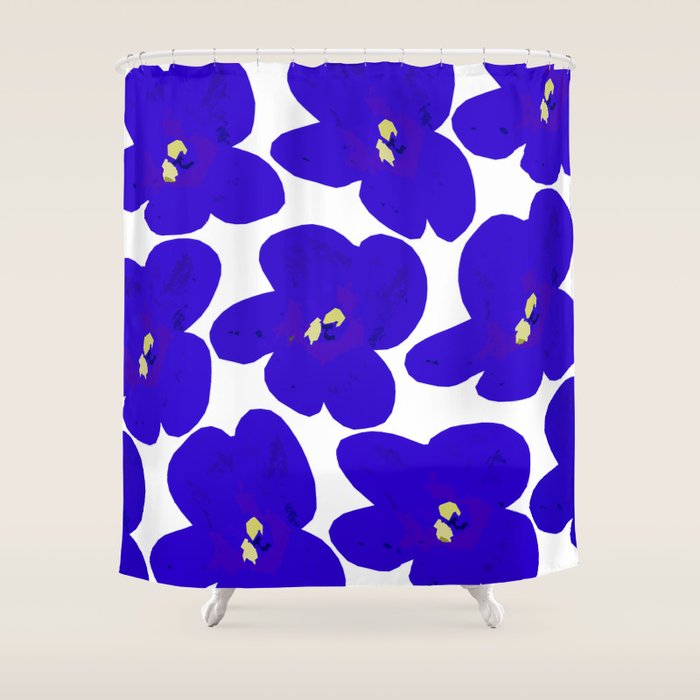 Blue Retro Flowers #Decor #Homestorie #Buyart Shower Curtain