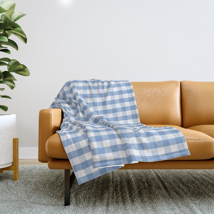 Classic Pale Blue Pastel Gingham Check Throw Blanket