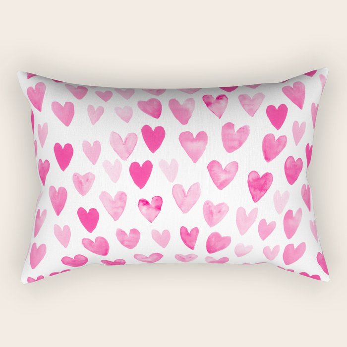 Hearts Pattern Watercolor Pink Heart Perfect Essential Valentines Day Gift Idea For Her Rectangular Pillow