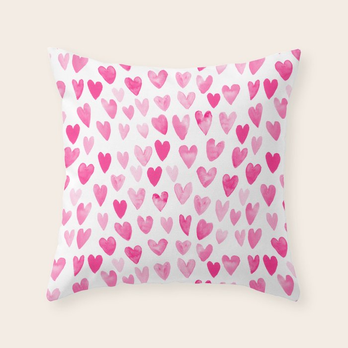 Hearts Pattern Watercolor Pink Heart Perfect Essential Valentines Day Gift Idea For Her Throw Pillow