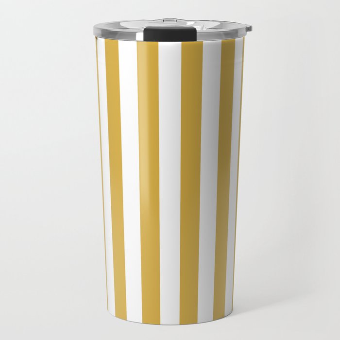 Large Mustard Yellow And White Cabana Tent Stripe Travel Mug